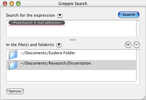 greppie search window